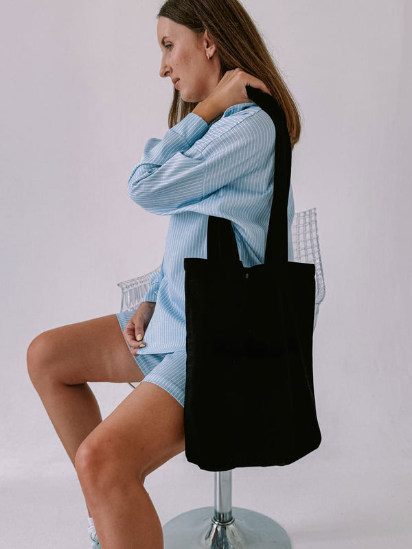 Black Twill Tote Bag with Expanded Bottom and Long Handles – Durable Eco Reusable Shopping Bag