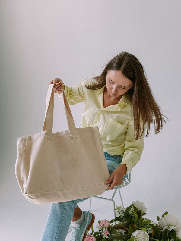 Cotton Half-Panama Tote Bag with Side Insert and Reinforced Bottom – Durable Eco Reusable Shopping Bag