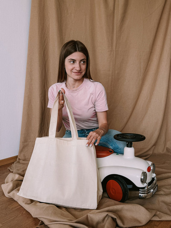 Beige Twill Shopper Tote – Natural Cotton Eco Bag for Daily Use and Shopping