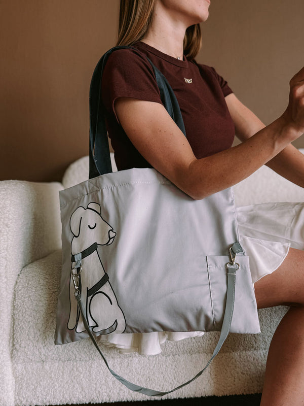 Twill tote bag with dog illustration and leash – stylish printed cotton shopper for walks, errands, and daily essentials